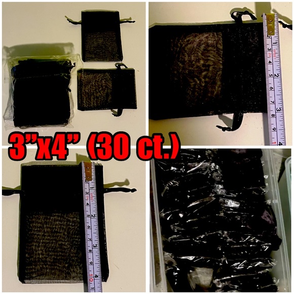 Sheer and Satin Organza drawstring gift bags in red, black, white and green. - Picture 1 of 2